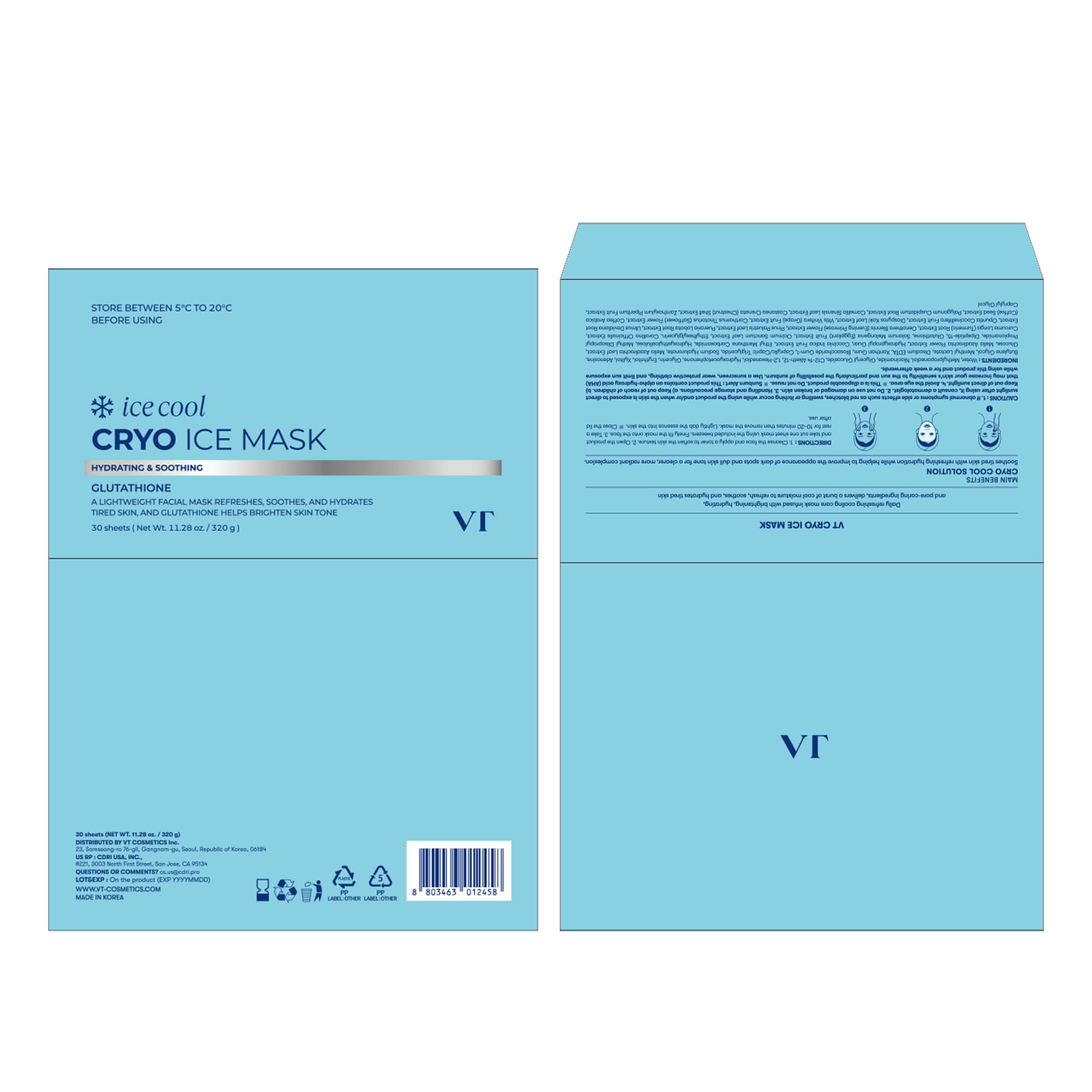 VT COSMETICS Cryo Ice Mask resealable box with built-in tweezers for tidy storage