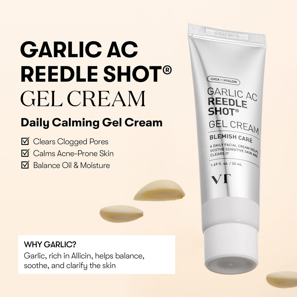 Texture closeup of VT COSMETICS Garlic AC Reedle Shot Gel Cream showing gentle exfoliation