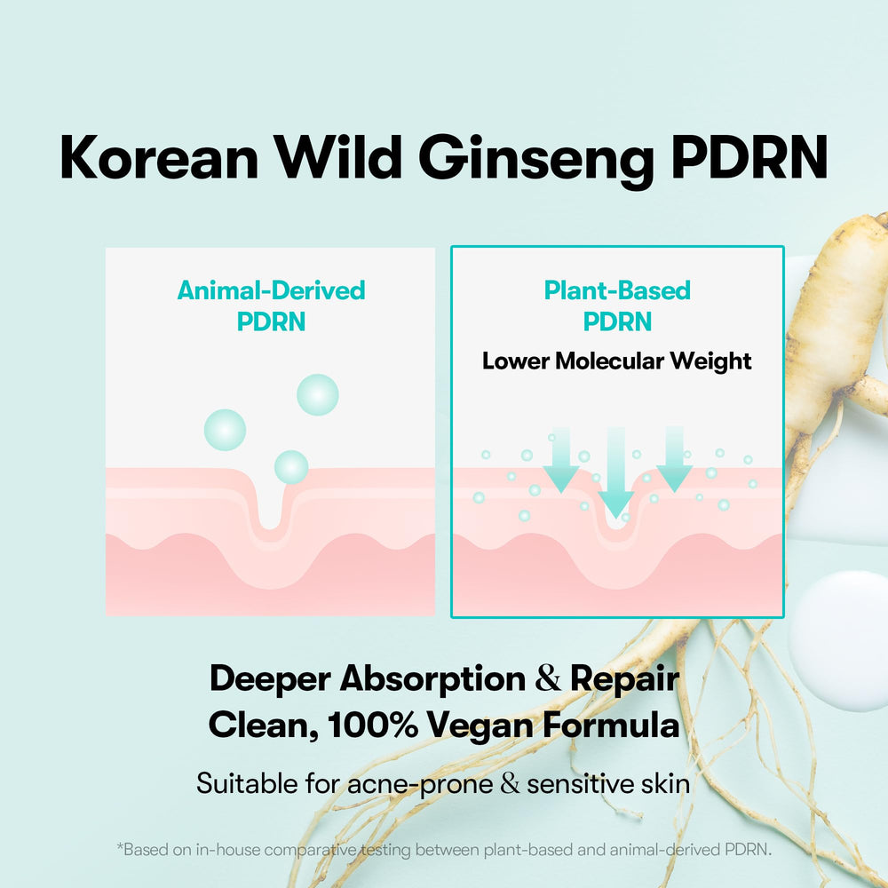 VT COSMETICS PDRN ampoule essence pouring shows ginseng extract for energizing care.