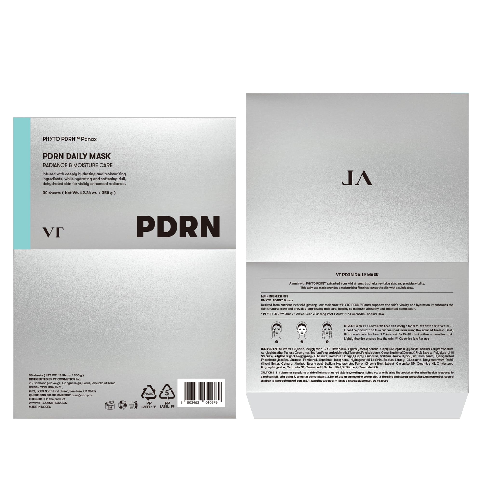 VT COSMETICS PDRN Daily Mask monthly use scene conveys a 30-day skincare routine.