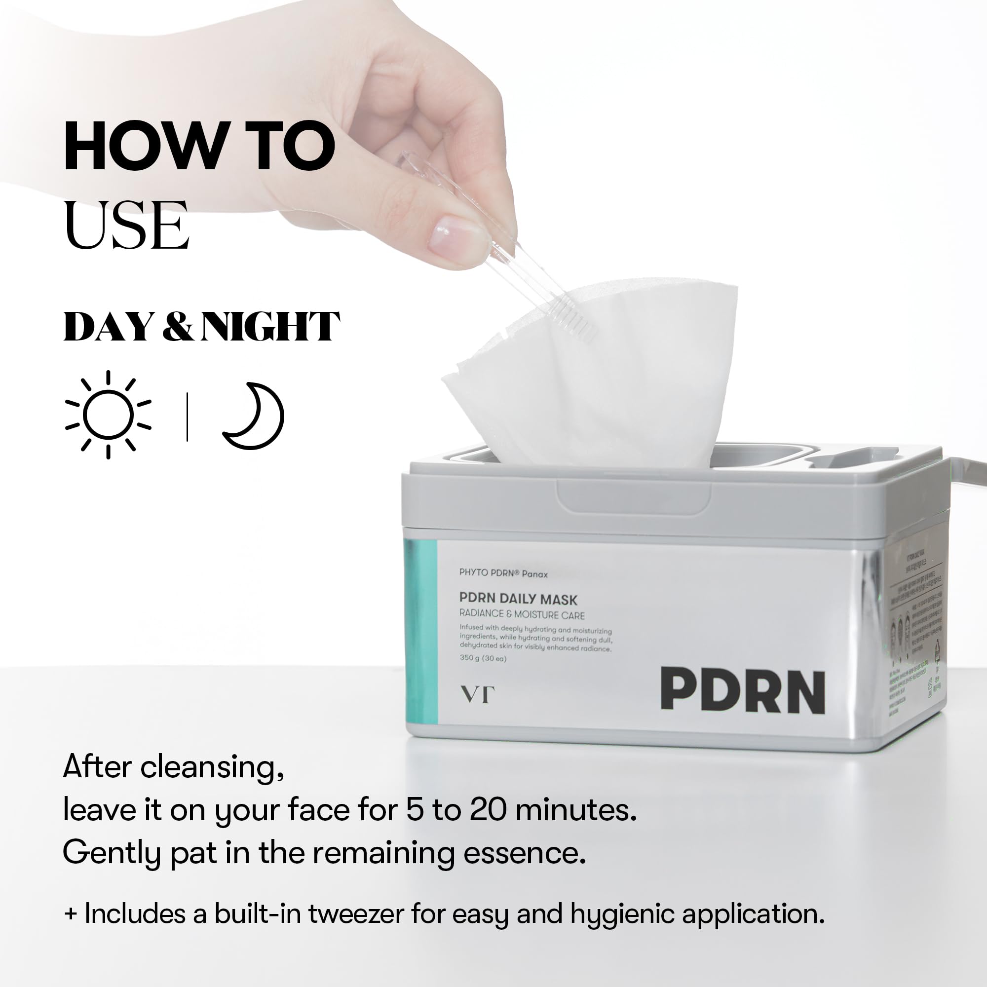 VT COSMETICS PDRN Daily Mask on-face application demonstrates easy daily ritual.