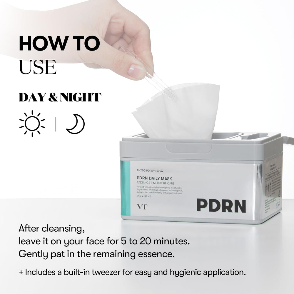 VT COSMETICS PDRN Daily Mask on-face application demonstrates easy daily ritual.