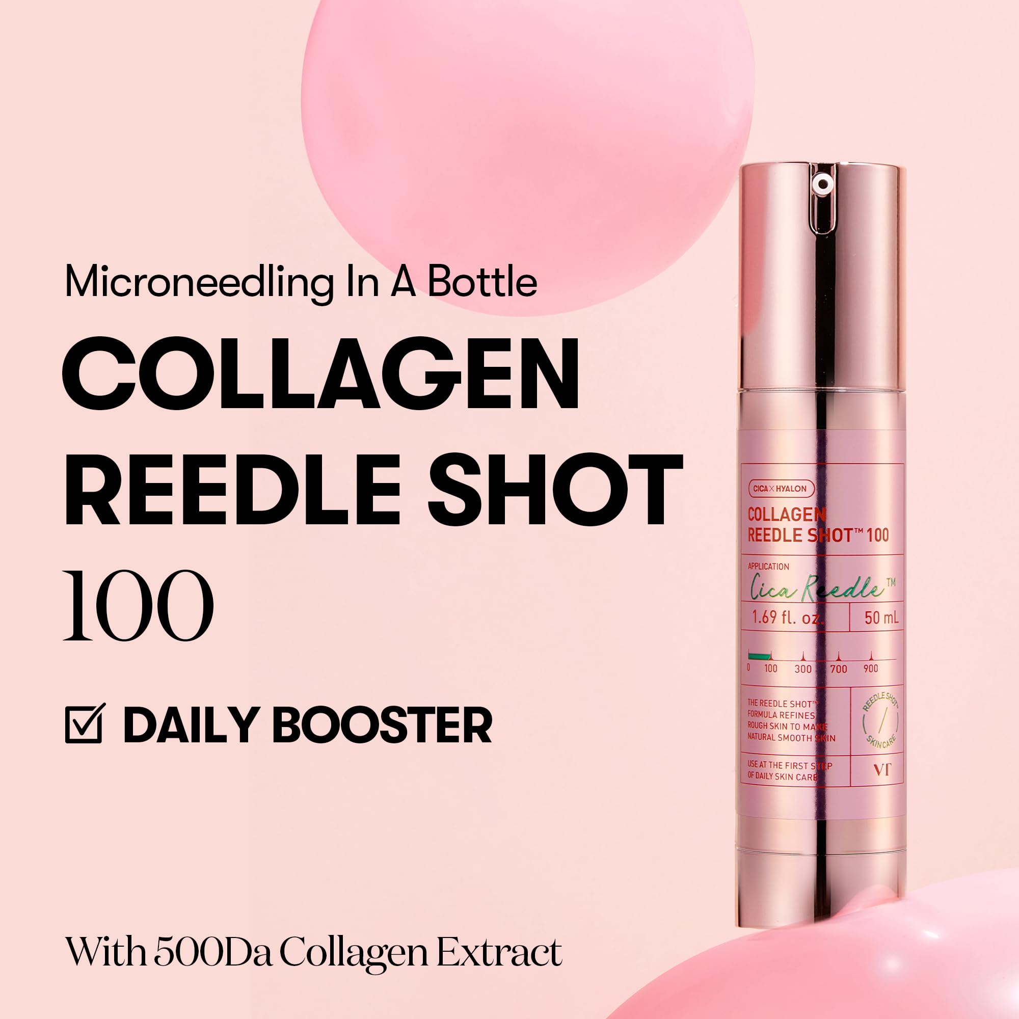 Close-up of 500Da collagen extract in Pink Reedle Shot for deep hydration potential