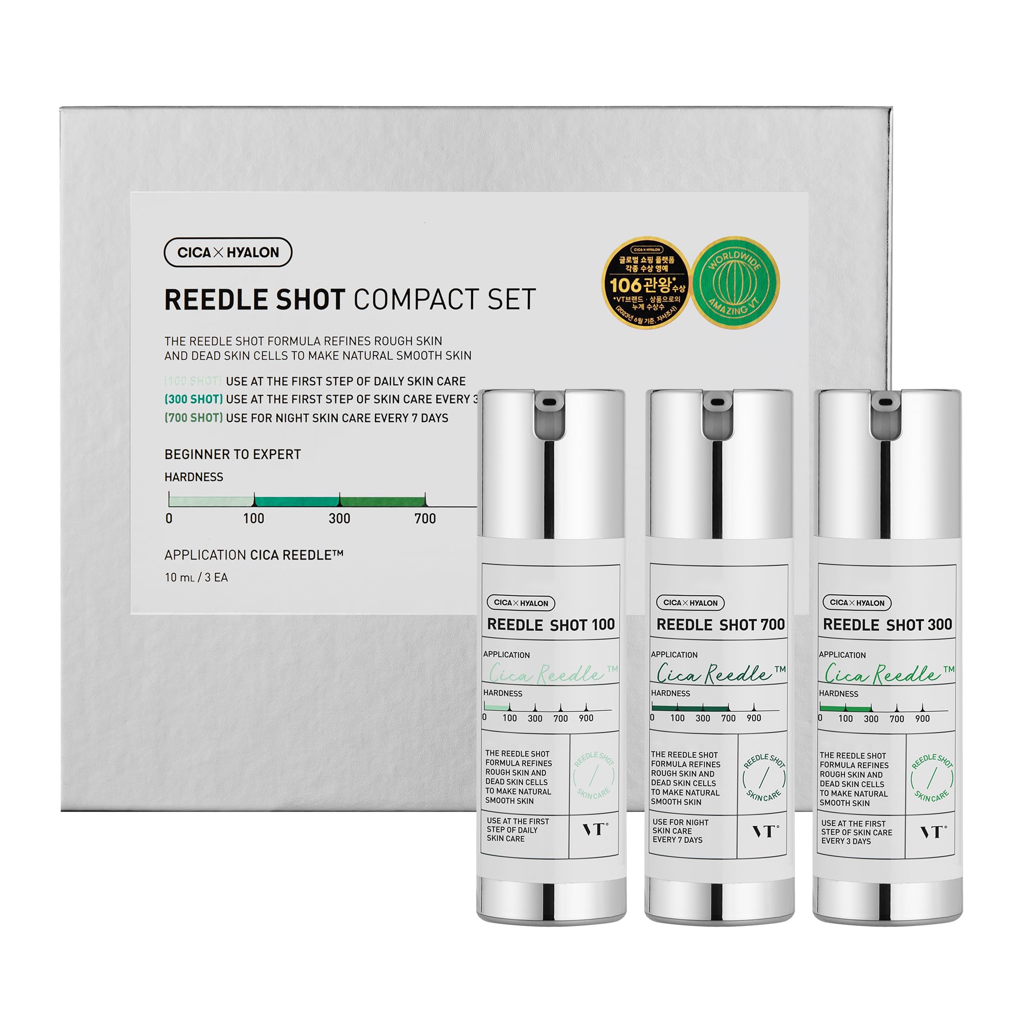 VT COSMETICS Reedle Shot compact set box, gift-ready packaging for holidays and travels.