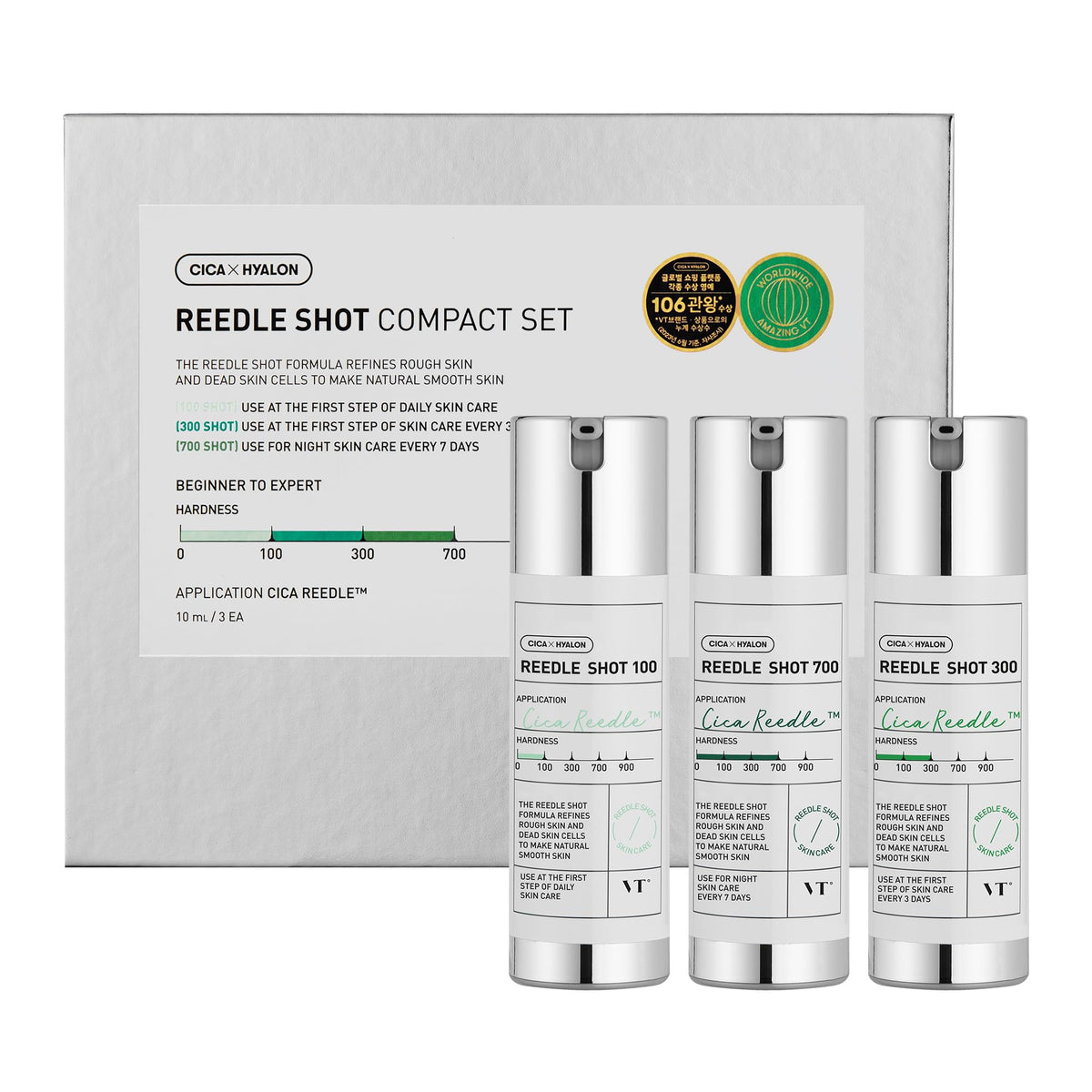 VT COSMETICS Reedle Shot compact set box, gift-ready packaging for holidays and travels.