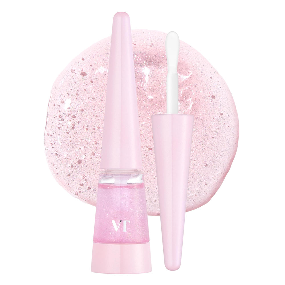 VT COSMETICS Reedle Shot Lip Plumper Twinkle bottle highlights pink glitter for a fuller, radiant look.