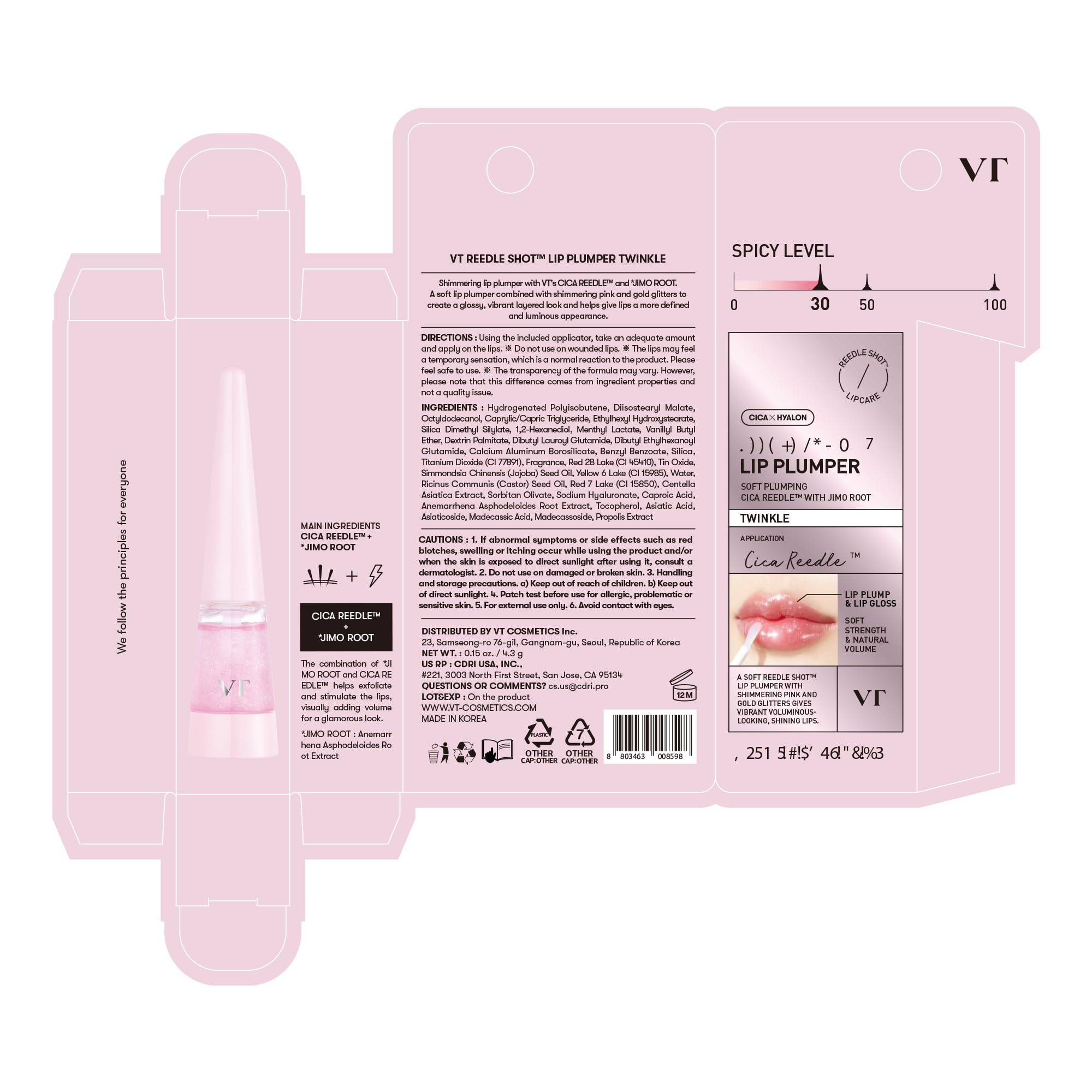 VT COSMETICS Reedle Shot Lip Plumper Twinkle high-shine glitter adds glam for evenings.