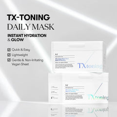 VT COSMETICS TX Toning Daily Mask box-30-sheets highlights a daily hydration routine.