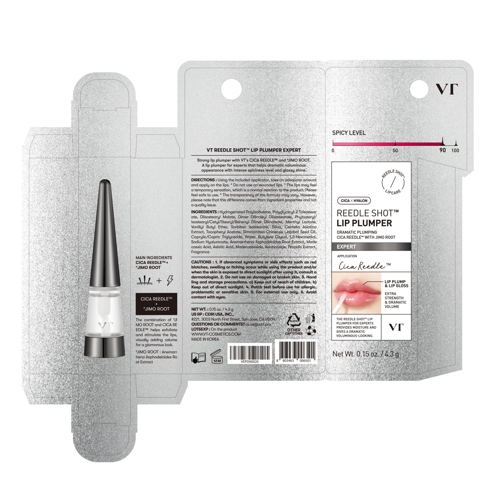 VT COSMETICS Reedle Shot Lip Plumper compact tube for on-the-go use.