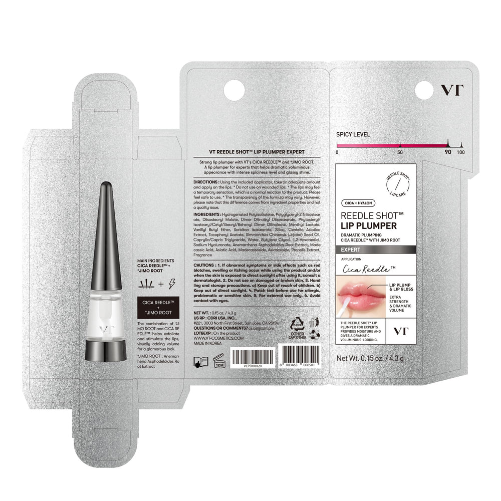 VT COSMETICS Reedle Shot Lip Plumper compact tube for on-the-go use.