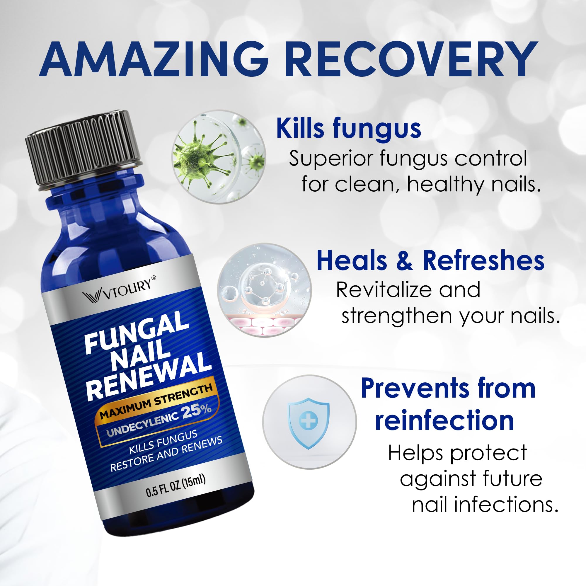 VTROUY dermatologist-tested formula suitable for daily use on nails and toes.