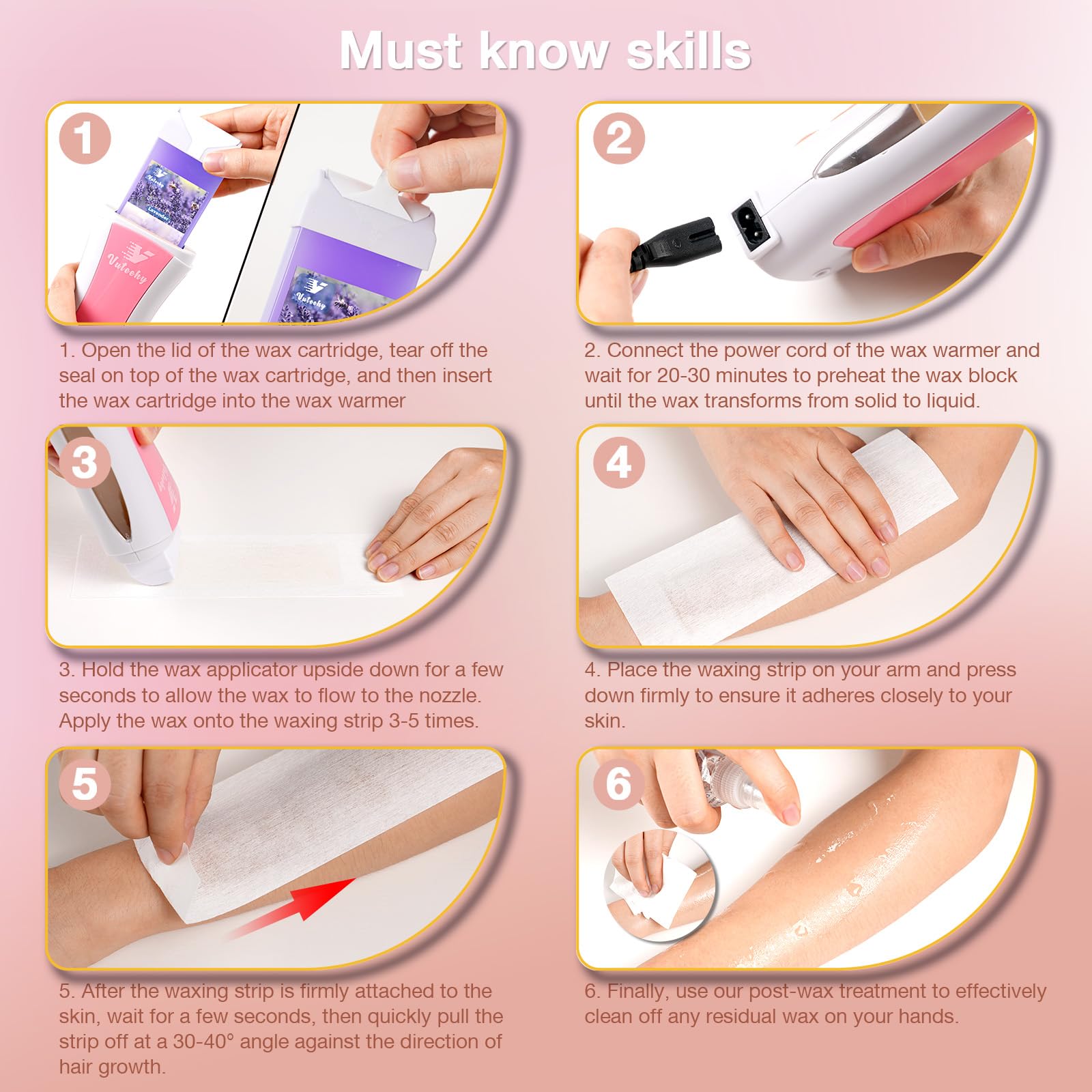 Vuteehy Waxing Kit in-use on legs demonstrates hygienic, mess-free home waxing
