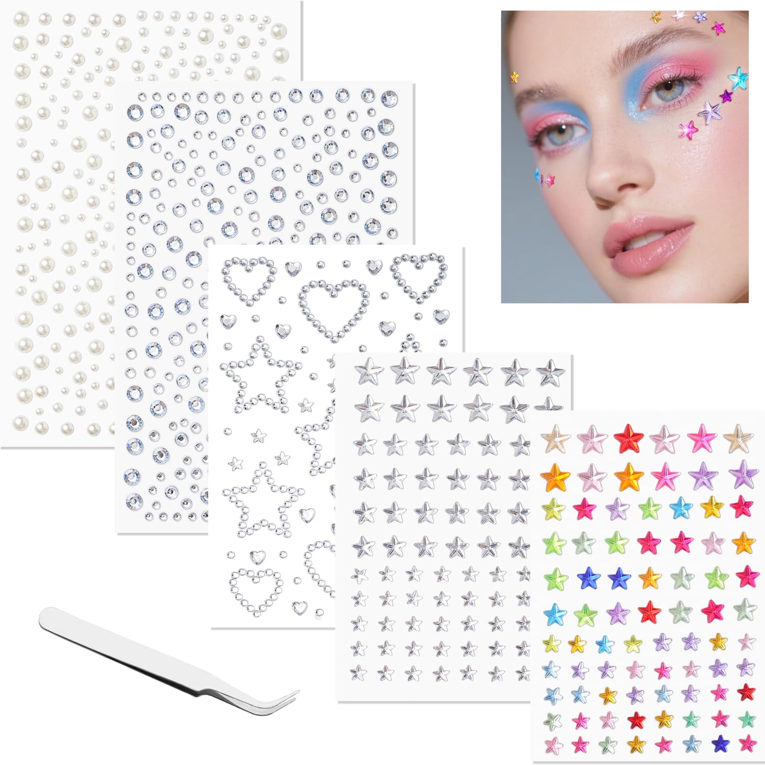 VVPESCA Star and Pearl gems pack for face and hair sparkle, easy to apply