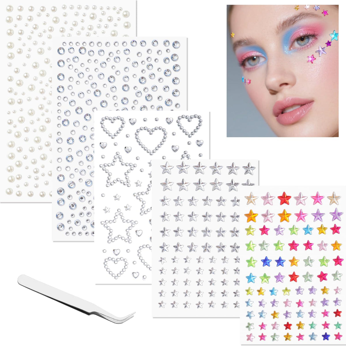 VVPESCA Star and Pearl gems pack for face and hair sparkle, easy to apply