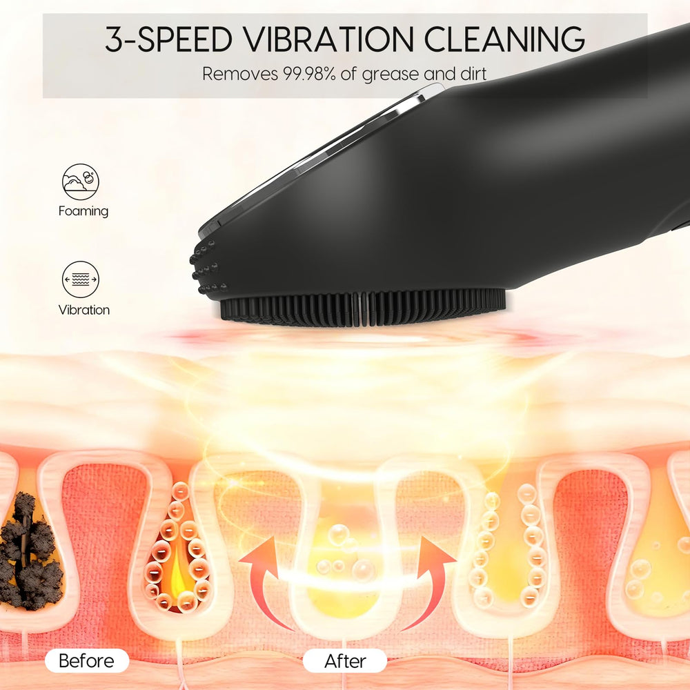 VWMYQ device mode switch demonstrates cleansing, massage, and heat options.