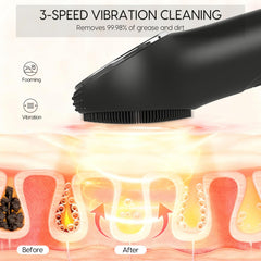 VWMYQ device mode switch demonstrates cleansing, massage, and heat options.