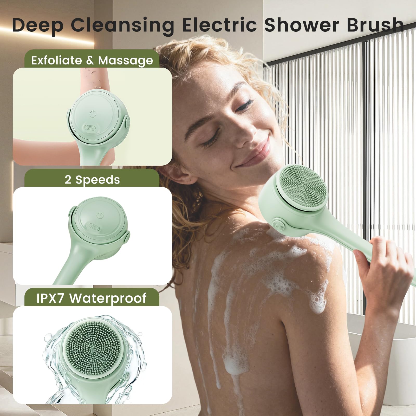 VWMYQ back scrubber ergonomic handle enables easy back reach.