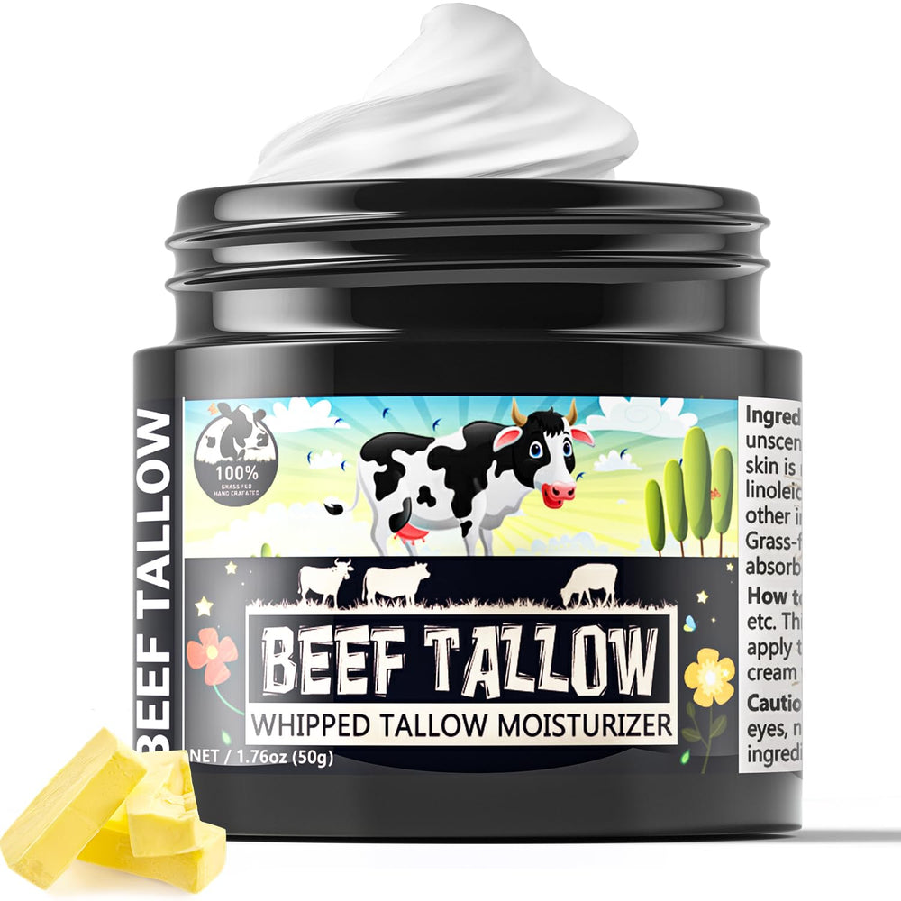 Vxacen Beef Tallow Face Moisturiser jar with whipped texture for deep hydration.