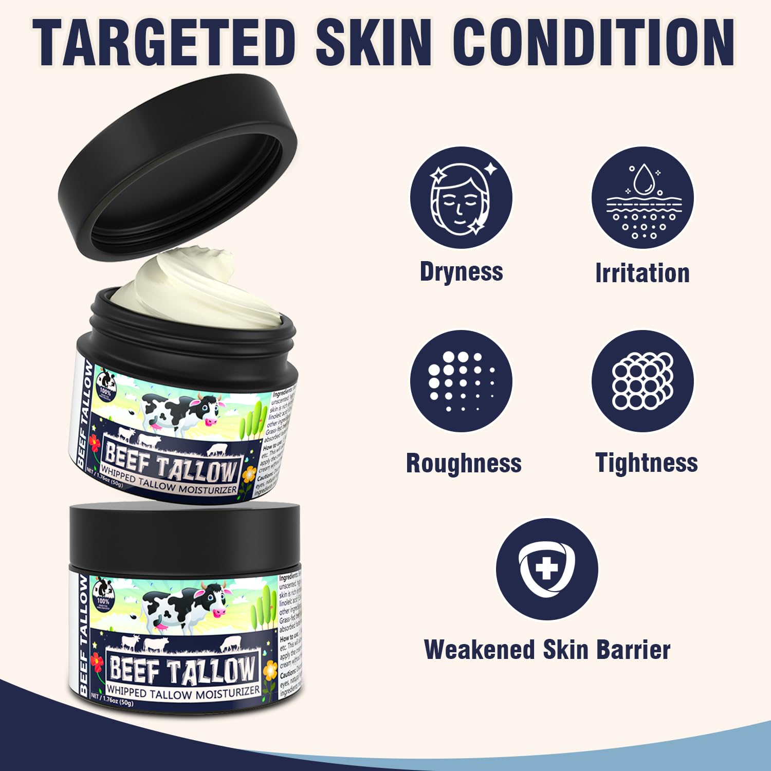 Vxacen vitamin-e-rich tallow highlights nourishing ingredients.