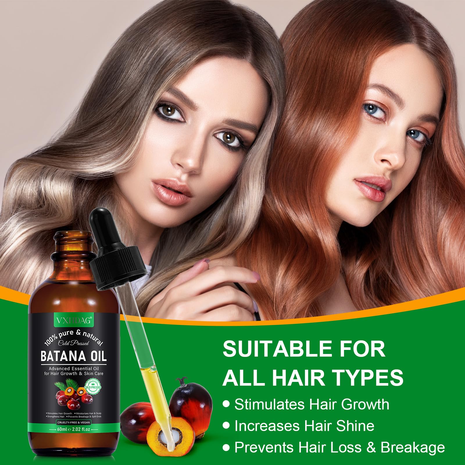 VXHDAG Batana Oil on skin suggests hydration and nourishment benefits.