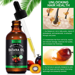 Ingredients panel of VXHDAG Batana Oil emphasizing fatty acids and antioxidants