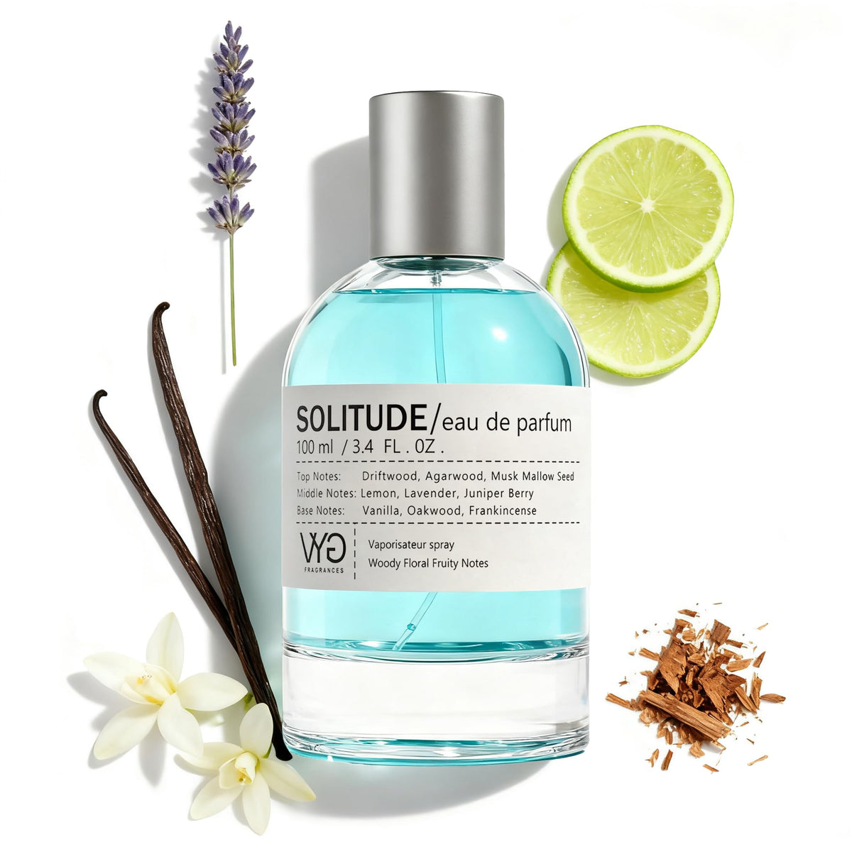 VYG for Men Eau de Parfum bottle front showcases woody floral fruity profile for daily confidence
