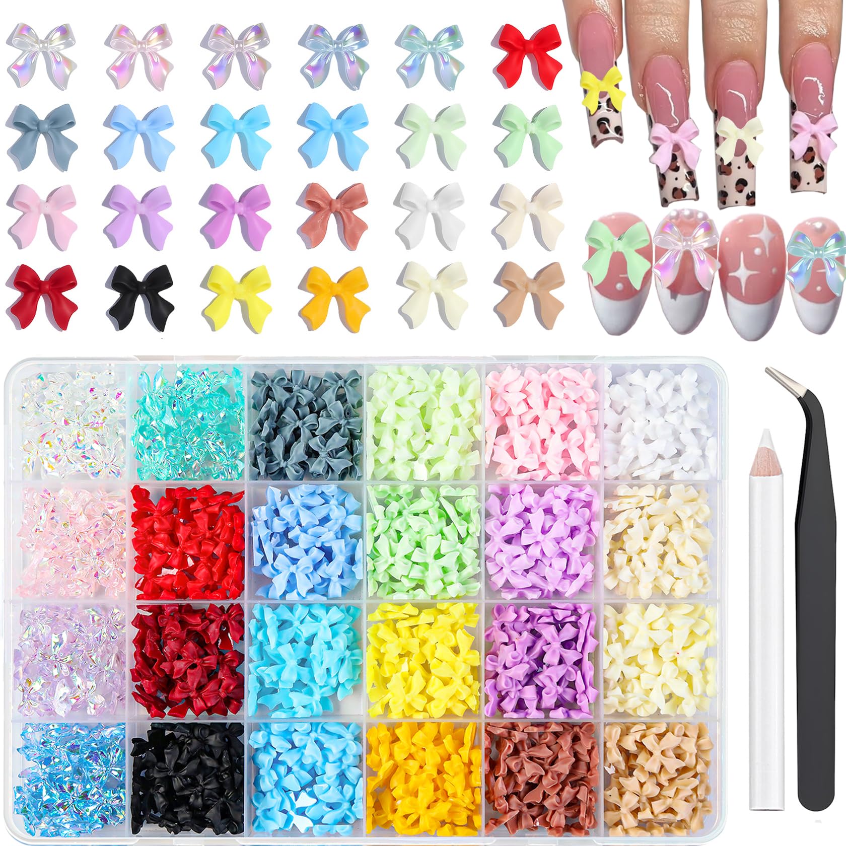 VYNELLE bow nail charms kit with 570 pieces for vibrant nail art ideas