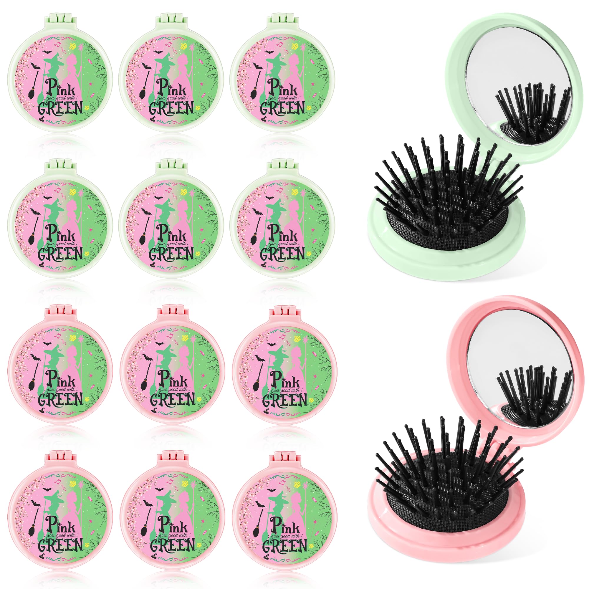 Vynium Witch Princess brush and mirror in pink and green for quick touch-ups
