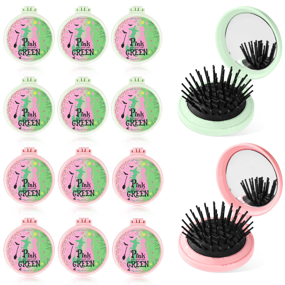 Vynium Witch Princess brush and mirror in pink and green for quick touch-ups
