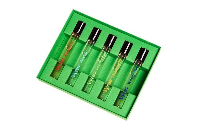 Vyrao High Five Set bottles lined; simple scent comparison in a travel-ready size.