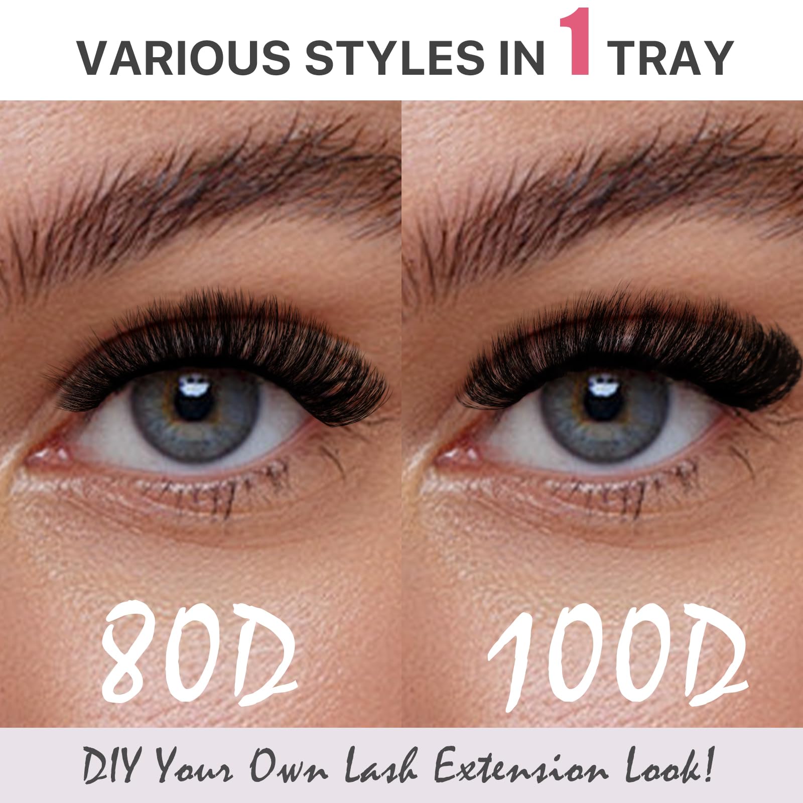 Vznffur 80D/100D cluster lashes enable versatile eye shapes.