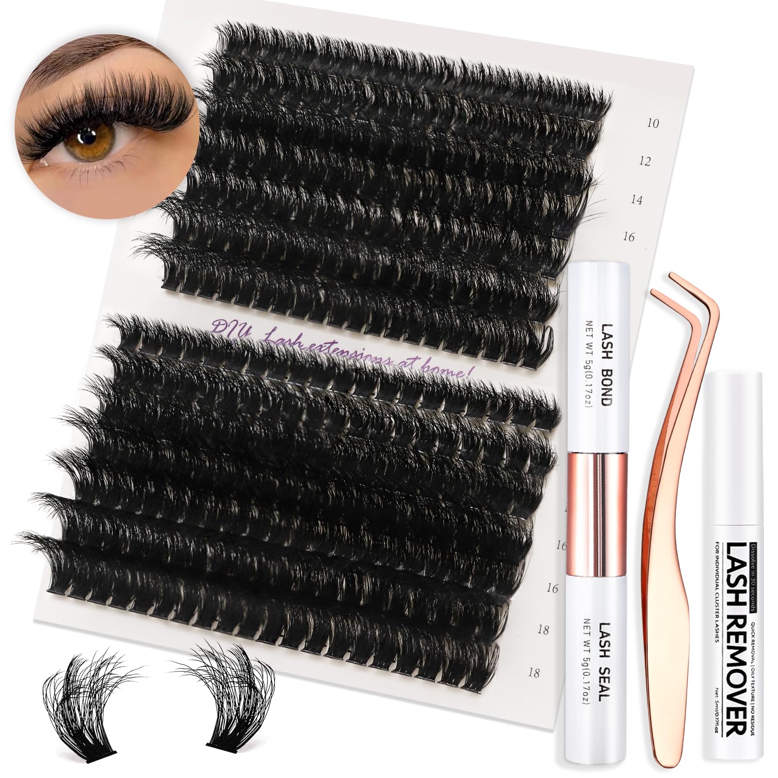 Vznffur fluffy lash kit contents show 280 clusters for quick volume.
