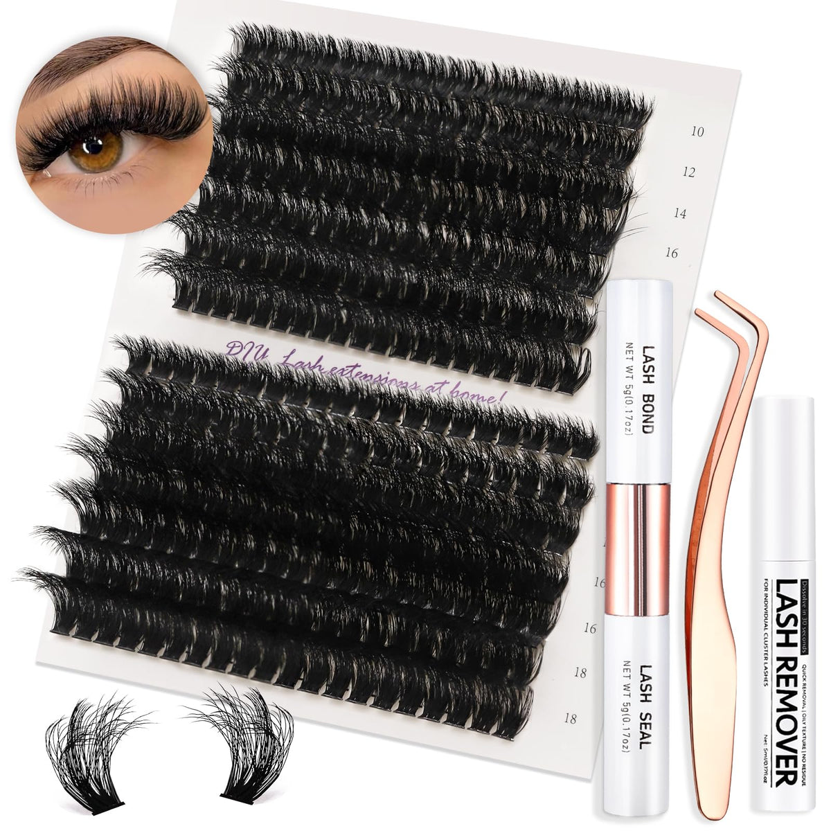 Vznffur fluffy lash kit contents show 280 clusters for quick volume.