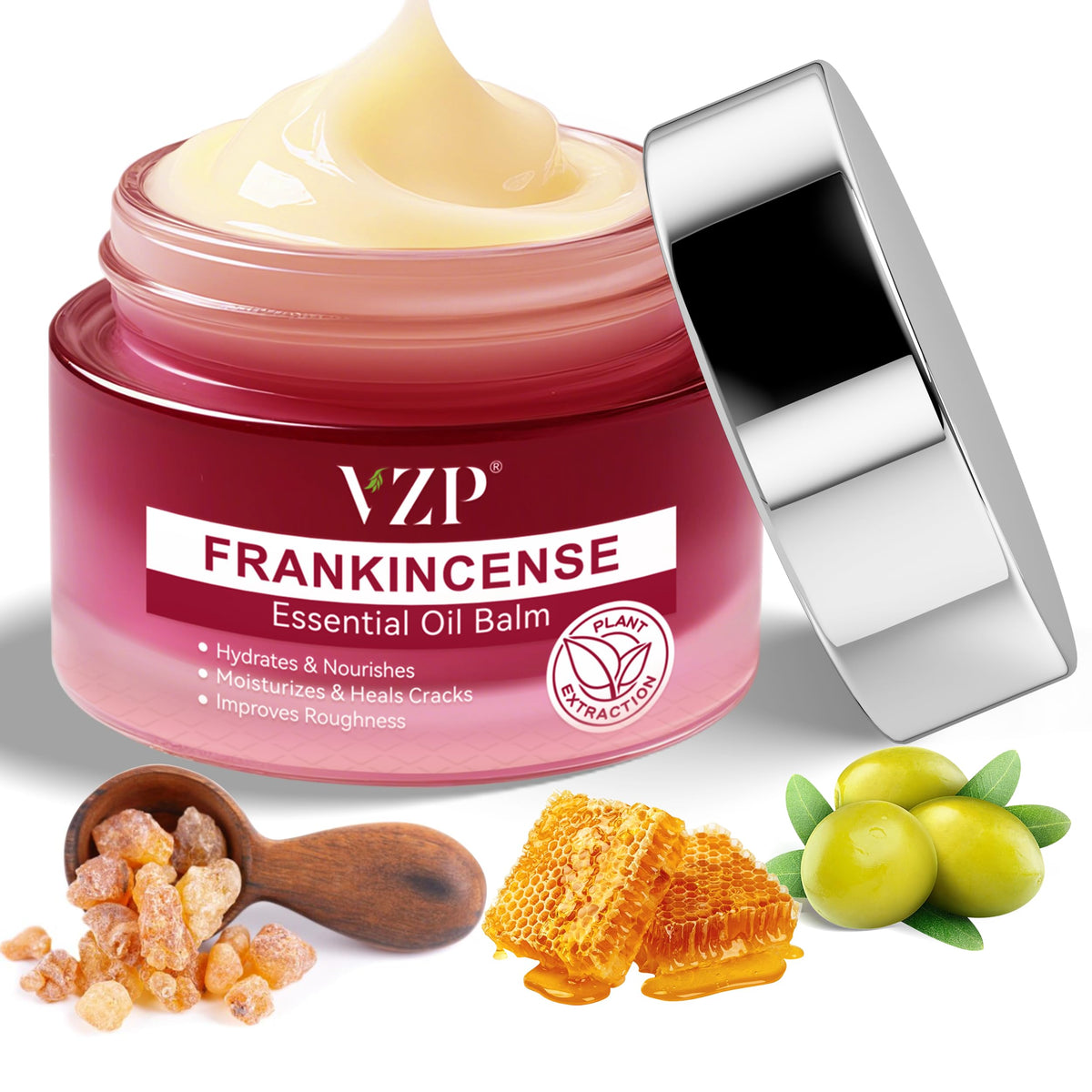 VZP Frankincense Essential Oil Cream packaging highlights premium ingredients for daily moisturization.