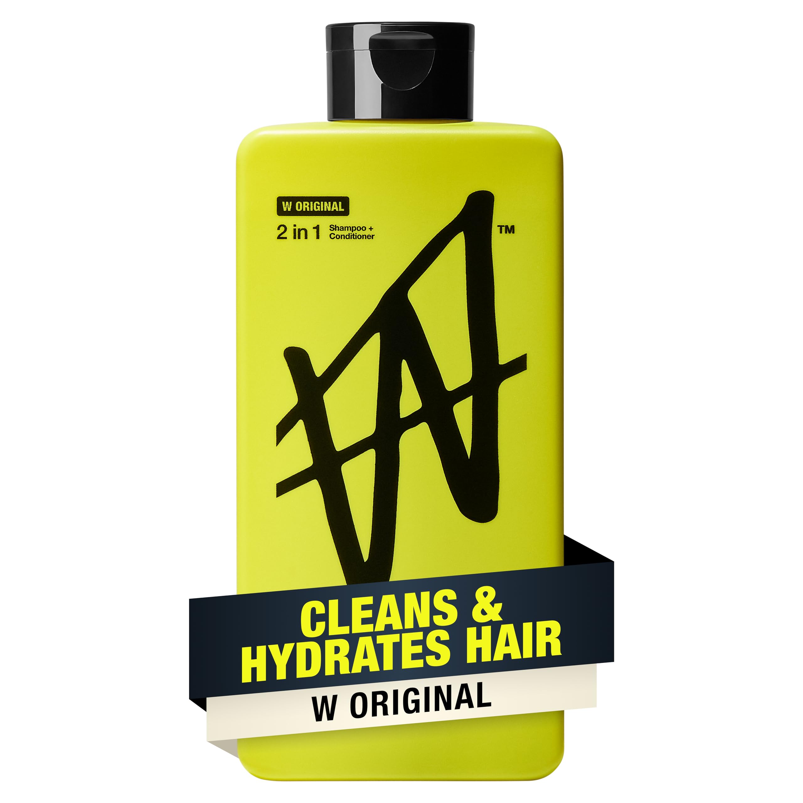 W by Jake Paul 2-in-1 bottle highlighting a hydrating formula for fuller-looking hair.