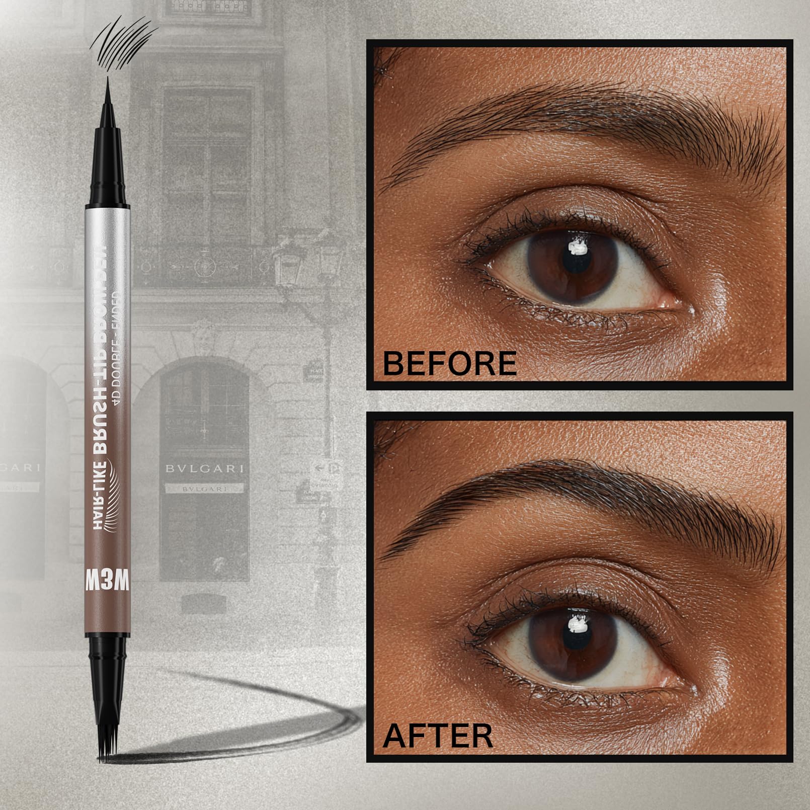 W3W Eyebrow Pen soft black shade ideal for dark hair definition.