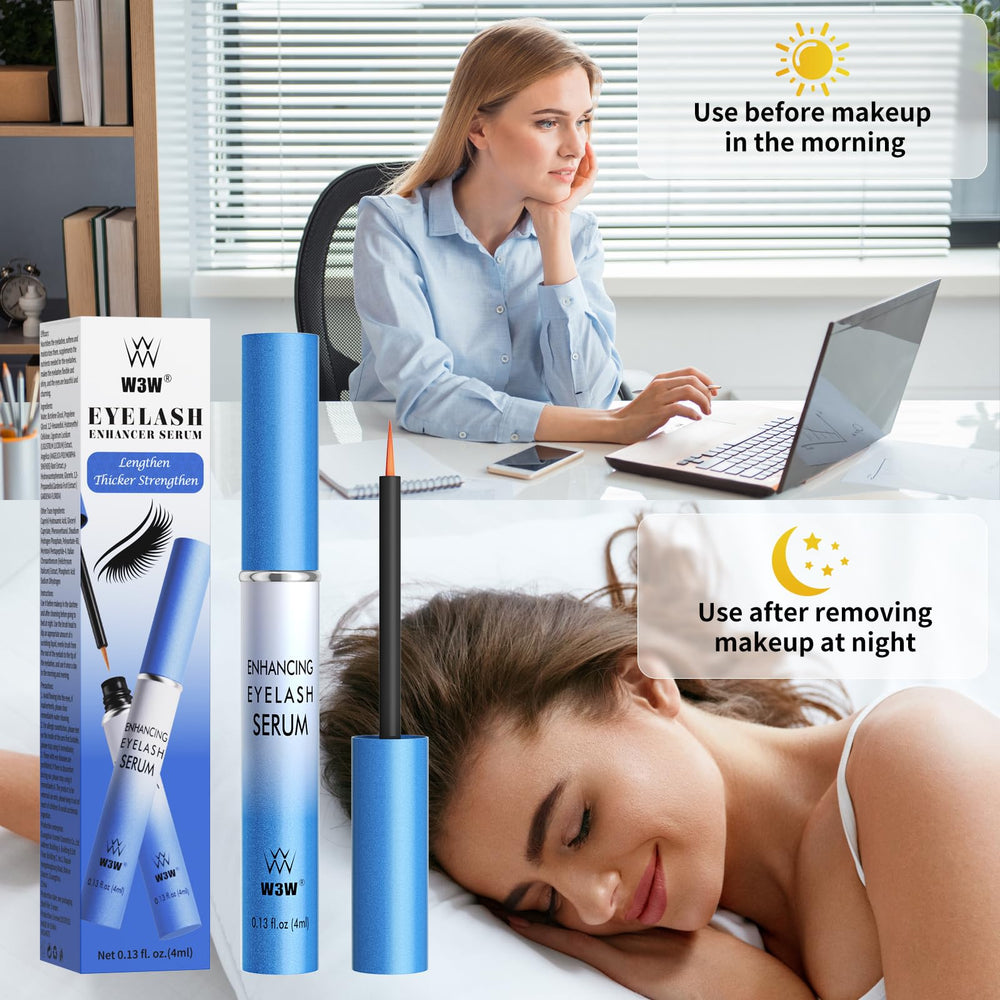 W3W Lash Serum used in a daily routine setup for morning or night.
