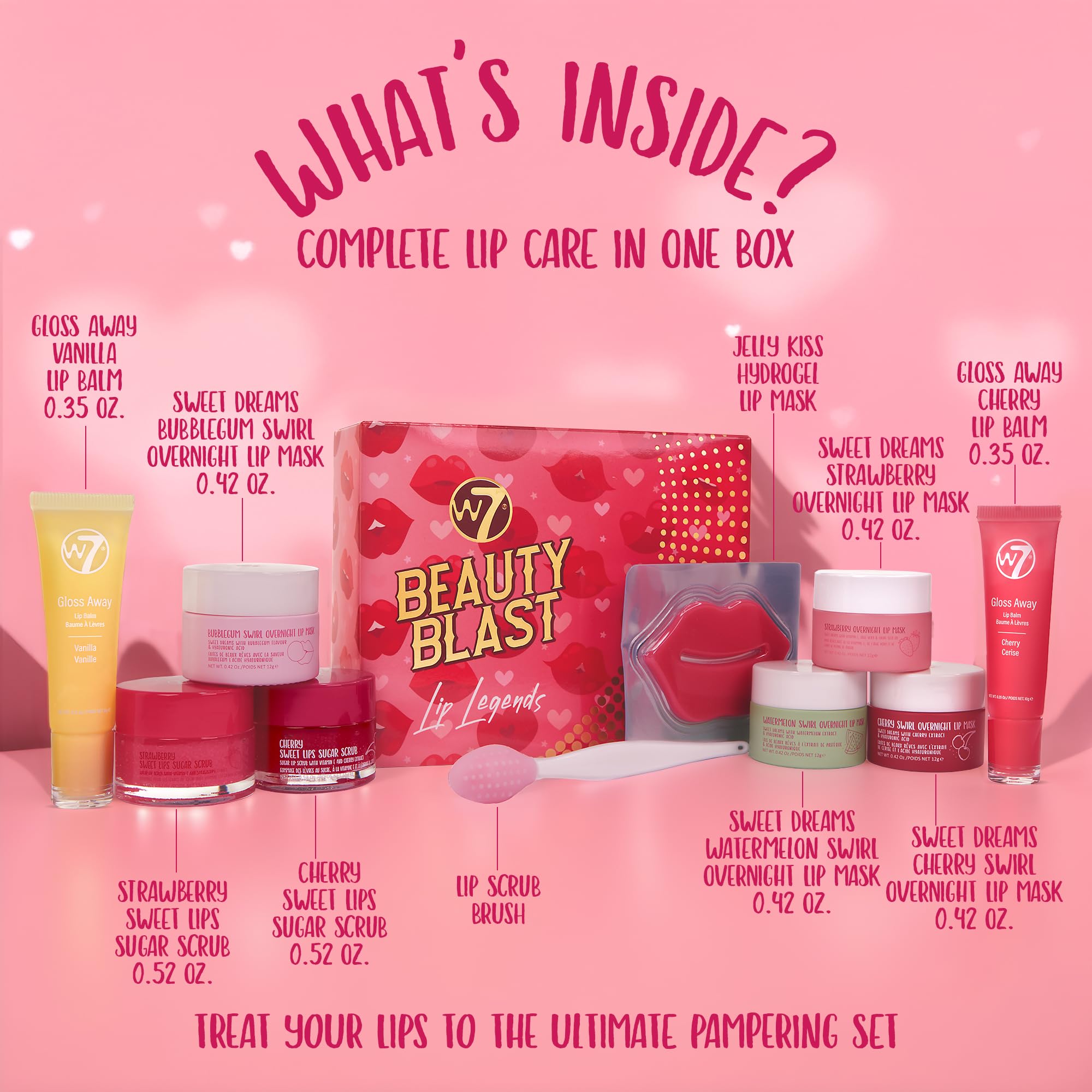 W7 Beauty Blast sugar scrub tub for gentle lip exfoliation.