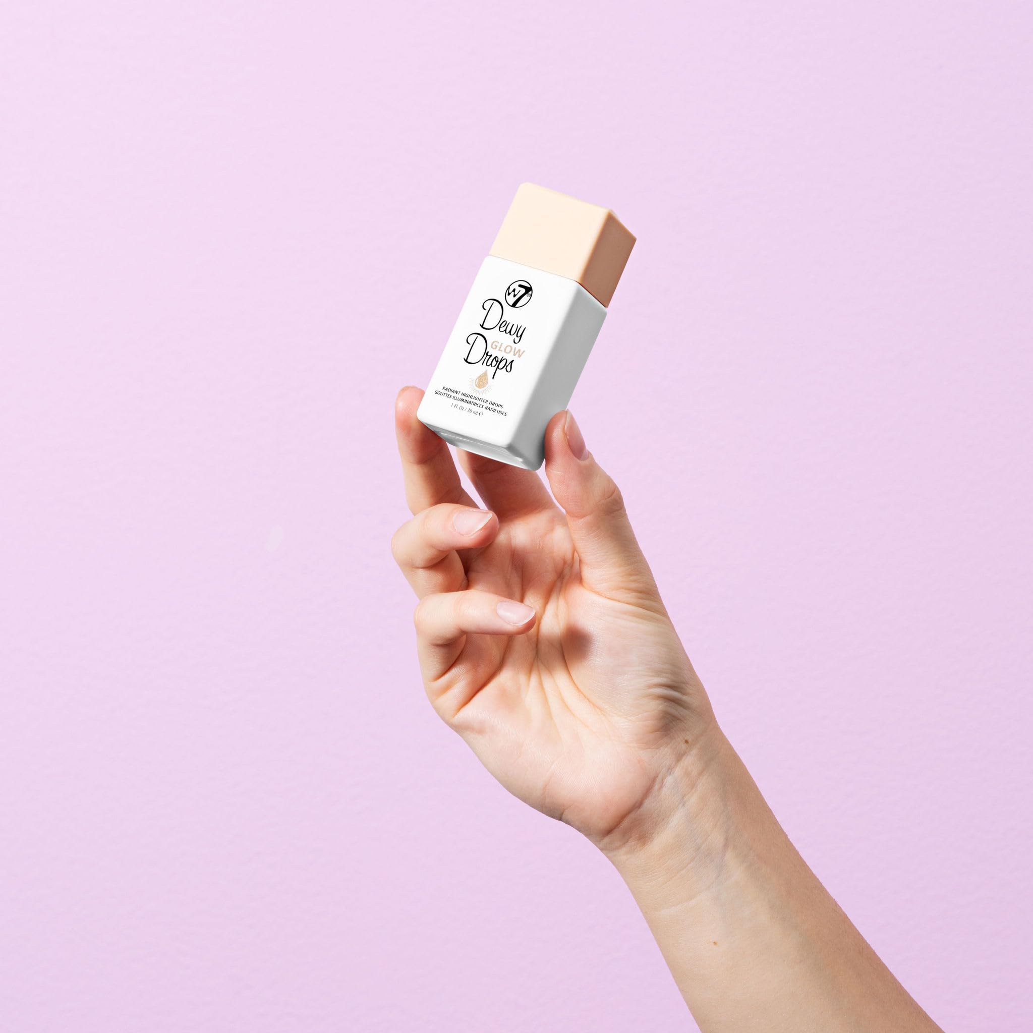 W7 Dewy Glow Drops close-up highlighting hyaluronic acid benefits.