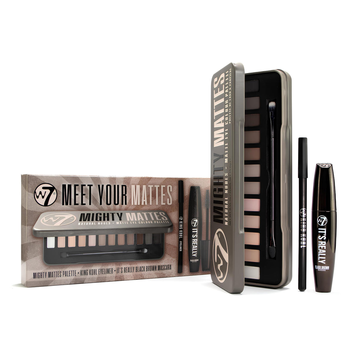 W7 Meet Your Mattes eyeshadow palette with rich matte shades for versatile looks