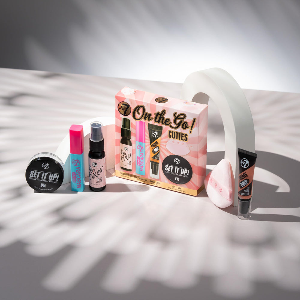 W7 On the Go Cuties setting spray mini helps lock your look.