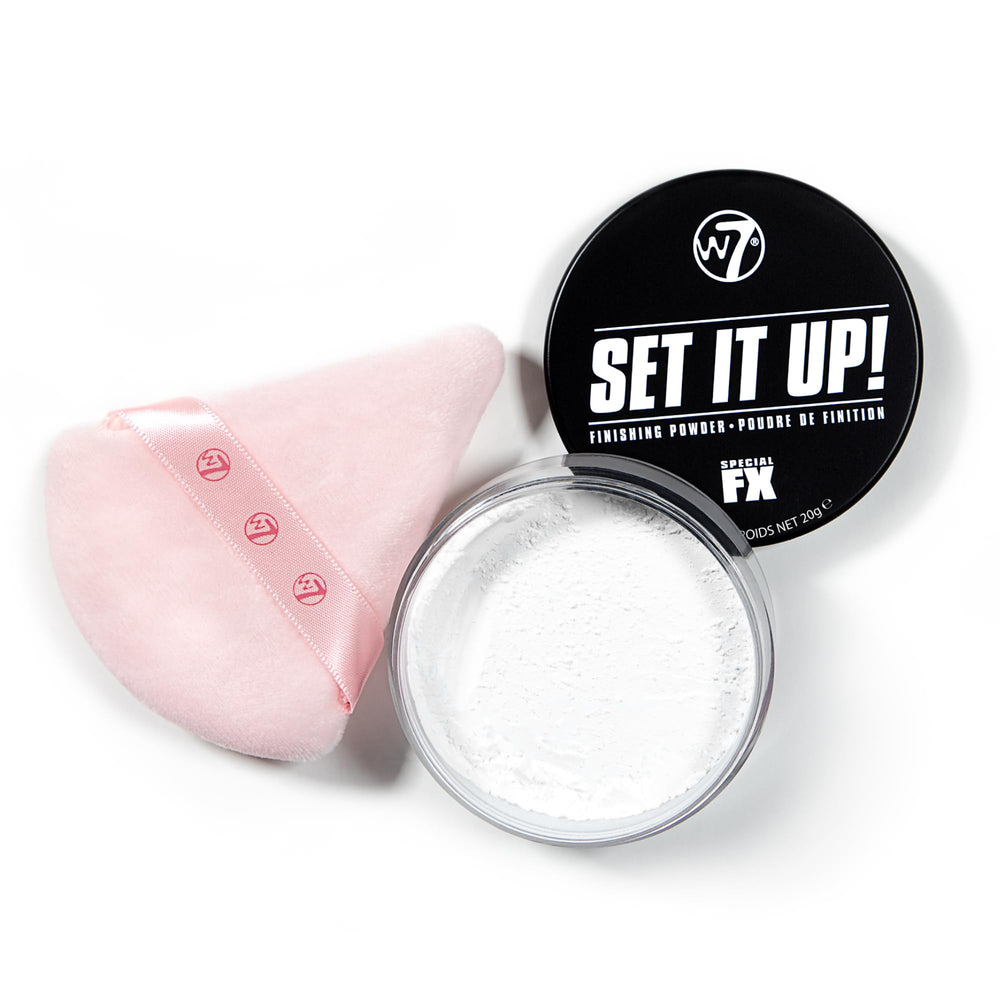 W7 Set It Up loose setting powder canister provides a translucent, weightless finish.