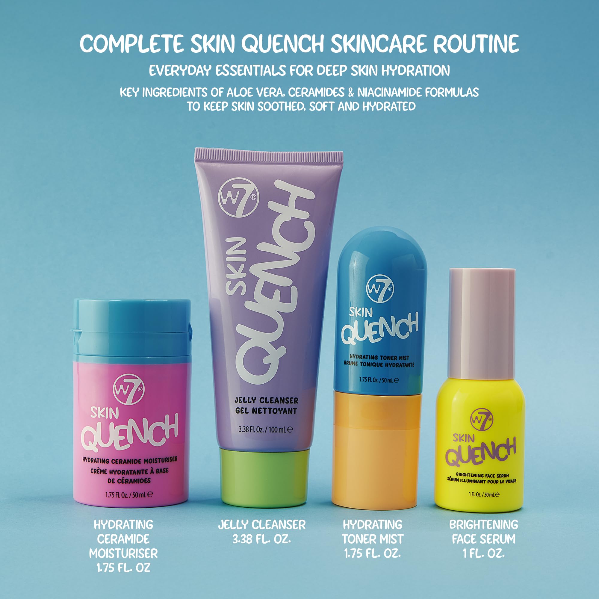 W7 Skin Quench toner bottle balancing the skin after cleansing.