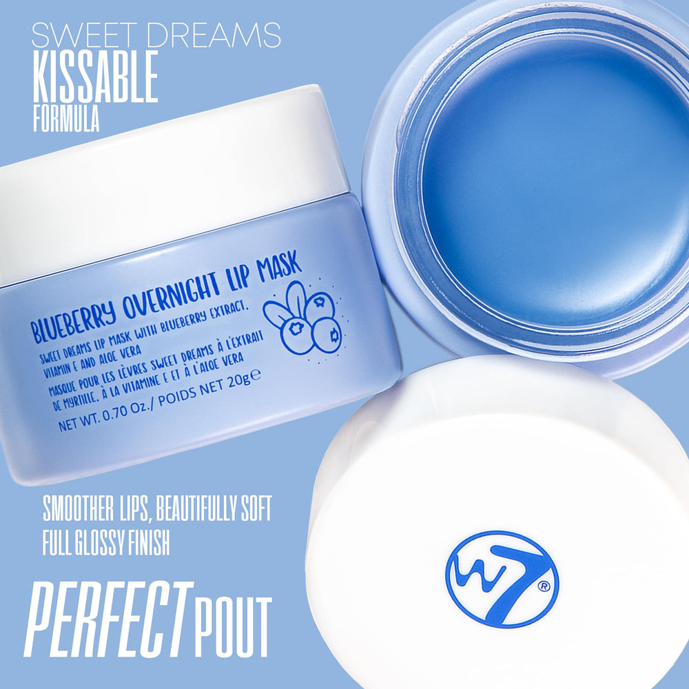 W7 Sweet Dreams blueberry lip mask jar closeup highlighting hydrating formula