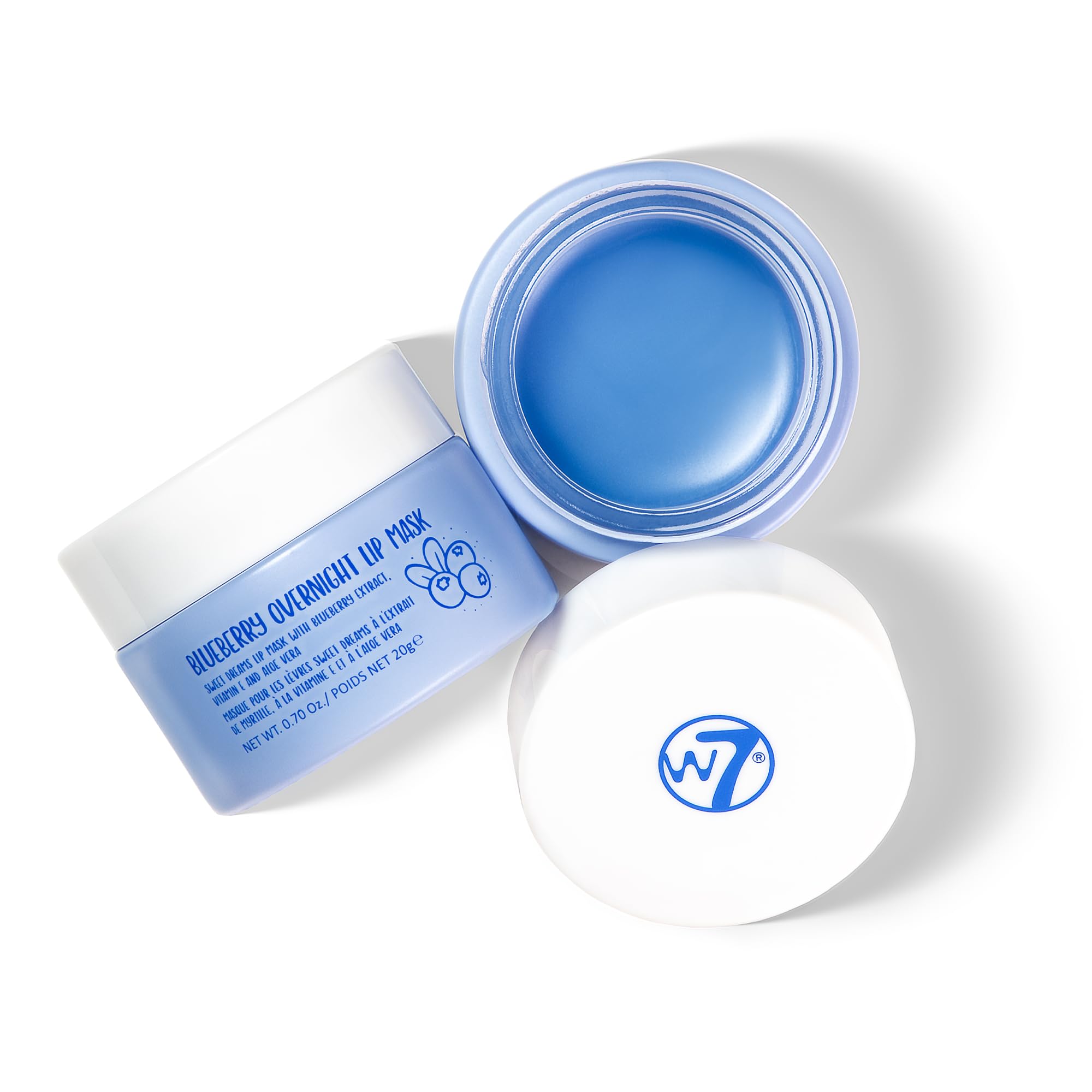 W7 Sweet Dreams lip mask pack shot showing compact jar and blue aromas for hydrated lips