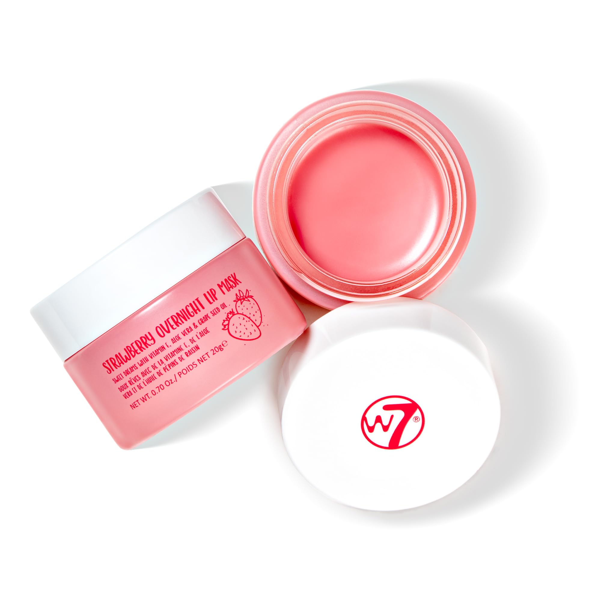 W7 Sweet Dreams lip mask bottle with strawberry formula for overnight hydration.