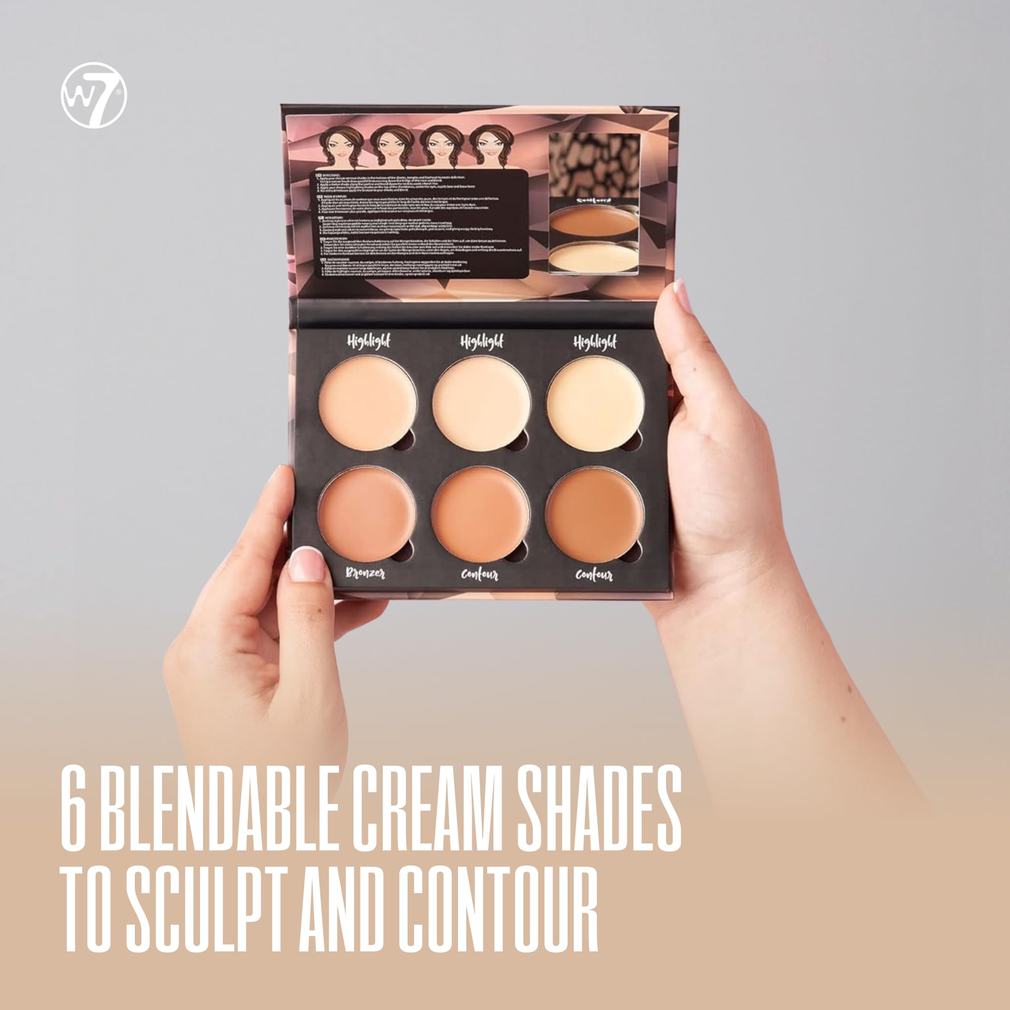 W7 vegan and cruelty free badge on packaging signals ethical beauty