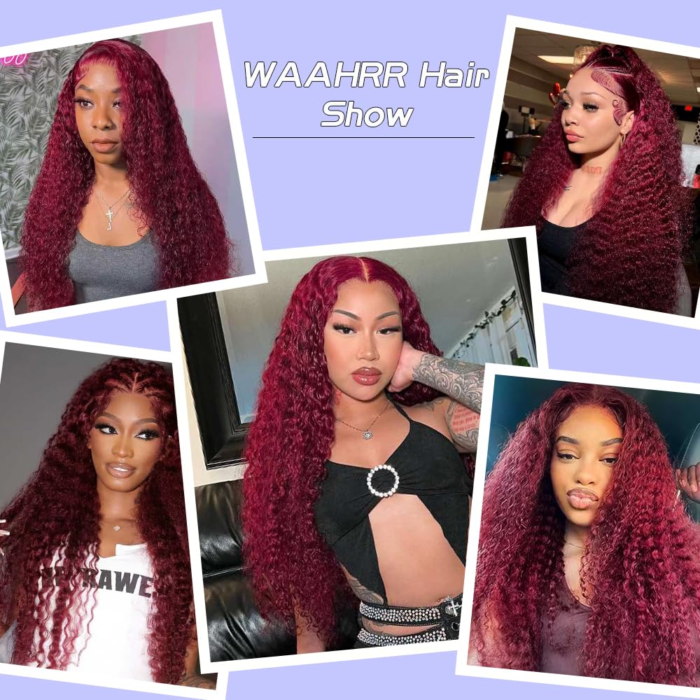 Waahr burgundy deep wave wig suitable for weddings, parties, or daily styling.