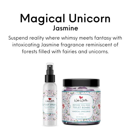 Wabi Whiffs unicorn toilet bombs dissolving in water, fast fizz for quick bathroom refresh