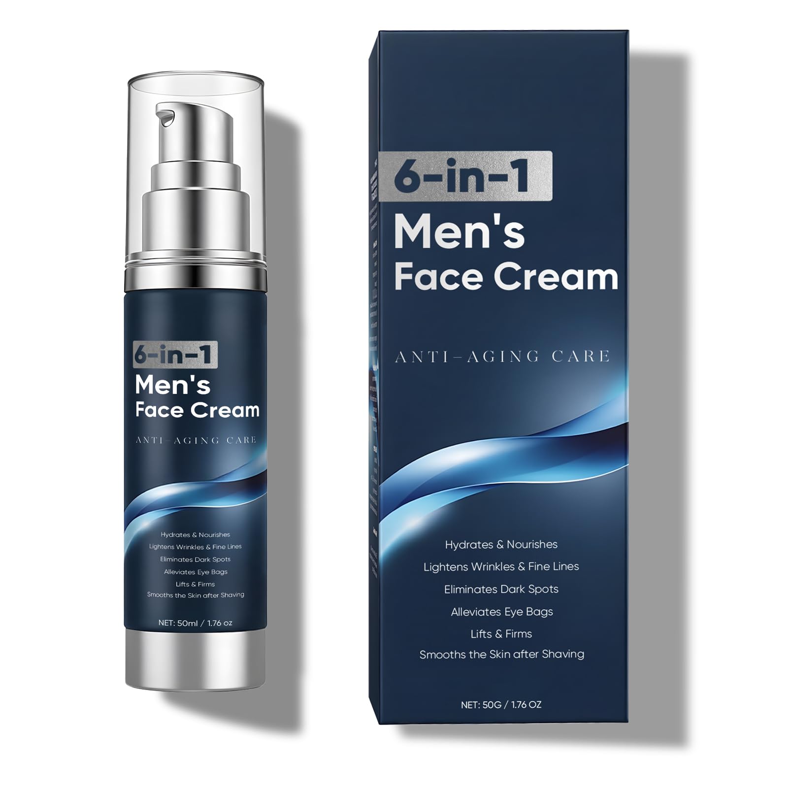 WAESKI 6-in-1 face cream bottle, premium packaging for daily men's skincare.